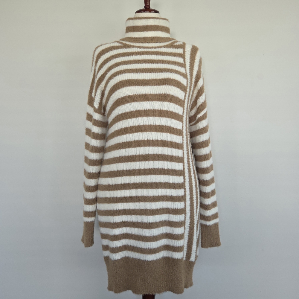 Blu Pepper Cream and Tan Striped Turtleneck Sweater Dress Size Medium